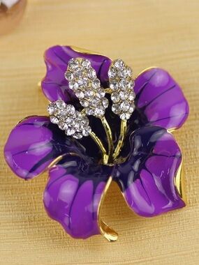 Anthropologie Purple Floral Crystal Brooch